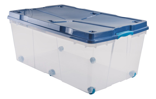 Caja Organizadora 100 Litros Con Ruedas Color Agua Rollbox 