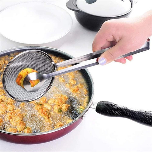 Colador Con Pinza Para Freir En Acero Inoxidable