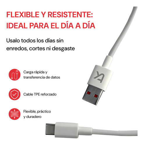 Cable Teeky Usb A Usb-c 1m Reforzado Carga Rápida Universal Blanco
