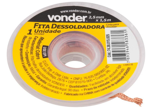 Fita Malha Dessoldadora 1,5mm X 1,5m Vonder