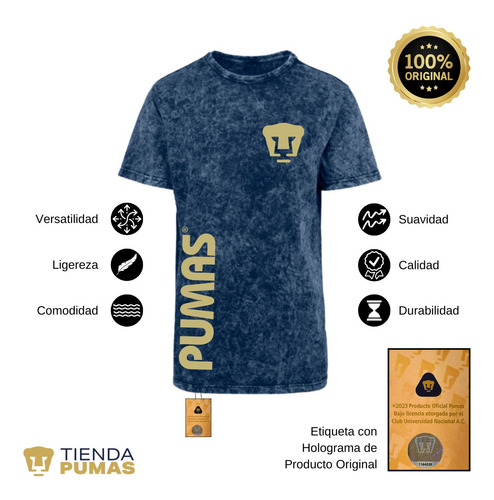 Playera Deportiva Hombre Deslavada Pumas Unam Retro Dorado V