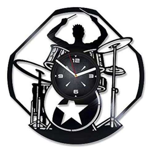 Reloj De Pared Con Disco De Vinilo De Baterista. Decoración 