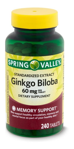 Ginkgo Biloba 60mg 240 Cápsulas Spring Valley