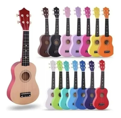 Imagen 1 de 10 de Ukelele Soprano De Madera + Funda + Cuerda + Pua + Colores