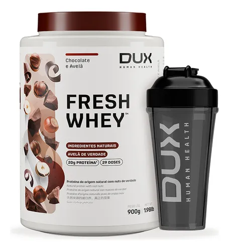 Fresh Whey Chocolate Belga e Avelã 900g + Coqueteleira – Dux Human Health
