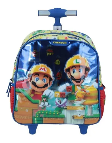 Mochila Ruedas Chenson Niño Mario Bros Preescolar Kinder Carro De Fabrica  Reforzado Maker Mb65382-l Color Amarillo Diseño De La Tela Maker