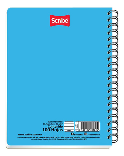 Cuaderno Forma Francesa Espiral Scribe 100 Hojas Blancas