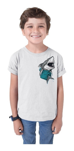 Playeras Sublimadas Para Niños De Tiburones Diseño Bolsillo 