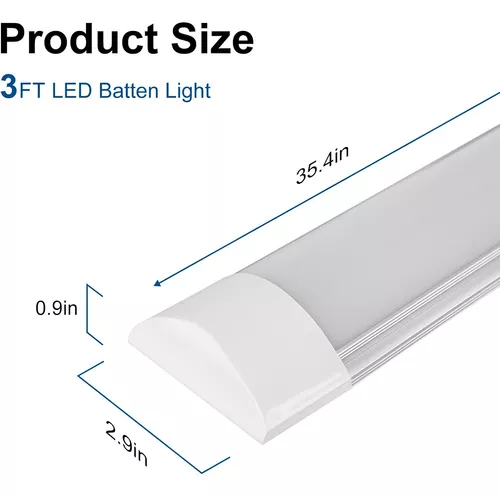 2 paquetes de luz LED de listón de 3 pies, luz de techo ultrafina, 30 W,  luz de día 4000 K, IP20, lámpara de techo LED para garaje, tienda, pasillo