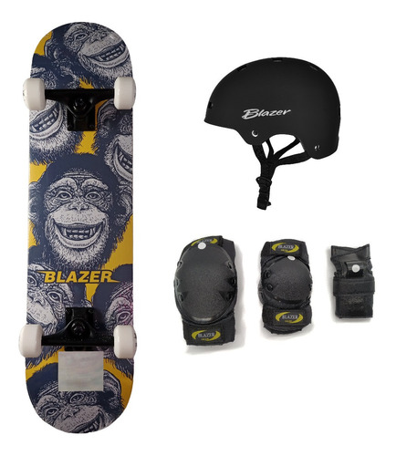 Patineta Modelo A Con Lija Negra + Casco + Protecciones