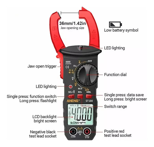 Pinza Amperimétrica Digital Portátil Con Rango Automático, 4