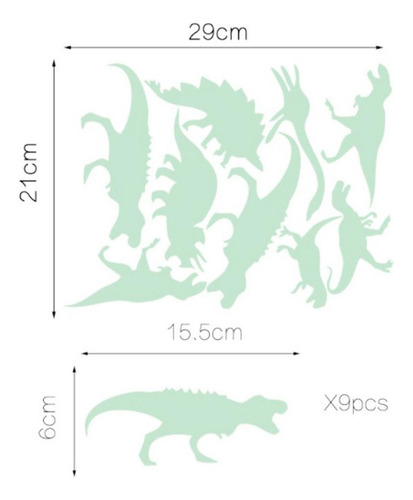 9x Adesivos De Parede De Teto De Dinossauro Escuro