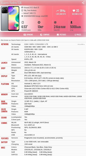 Xiaomi Redmi 10a 220233l2c 2gb 32gb Dual Sim Duos