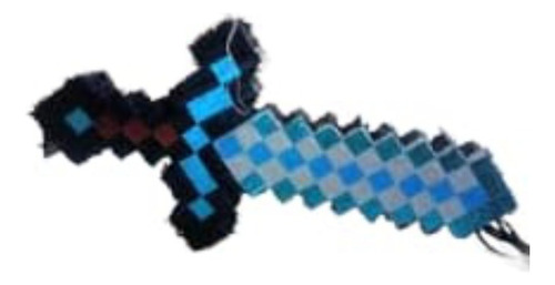 Piñata Cartón Arcoirispapel 1u Colorido Diseño Celeste Azul Negro Marrón Minecraft Espada Minecraft Mediana