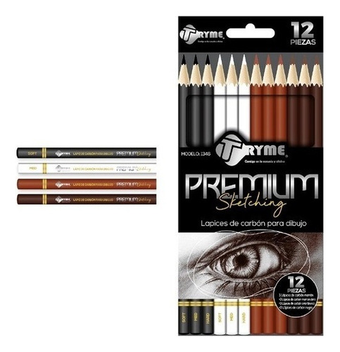 Lápices Para Dibujo Grafito Tryme Bocetaje De Carbón 12pcs