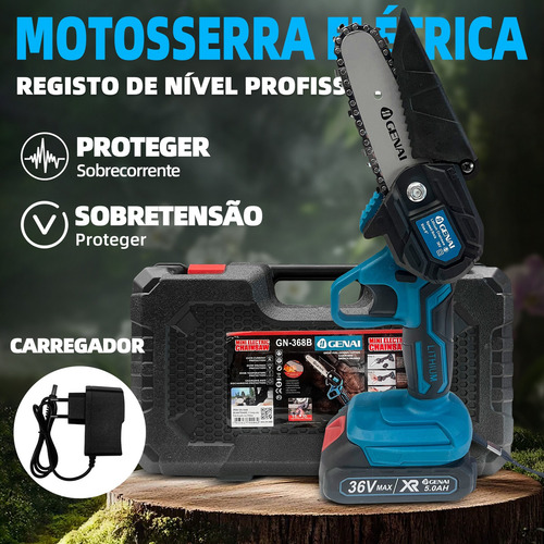 Mini Motosserra Eletrica Portatil 4 E 6 Polegado Cor Azul