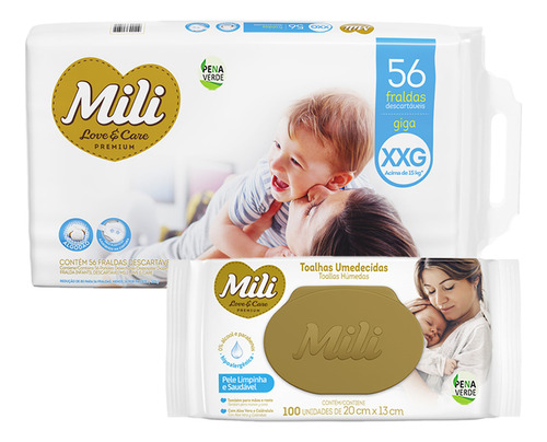 Kit Fralda Mili Love & Care Giga + Toalha Umedecida 100 Uni