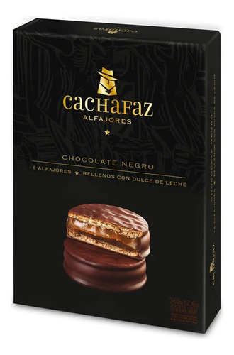 Alfajores Chocolate Negro 6u 360g Dulce De Leche Cachafaz