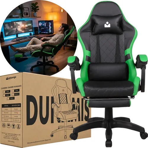 Cadeira De Escritorio Gamer Ergonômica Dunamis Verde Marqs Home Reclinável 180kg Resistente Giratória Confortavel Computador