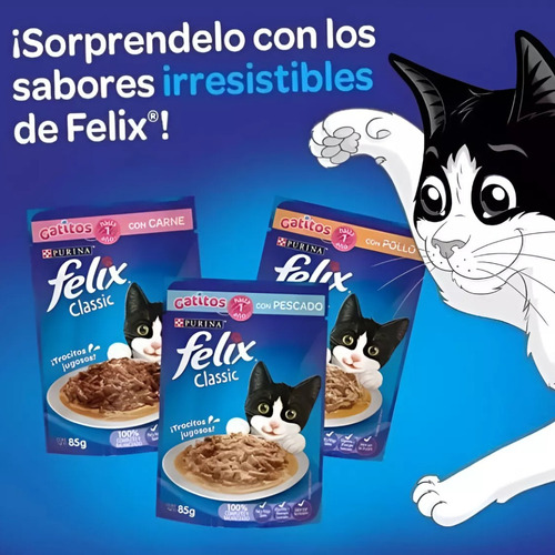 Pack 12 Sobres Alimento Para Gatos Felix Gatitos Pescado 85g