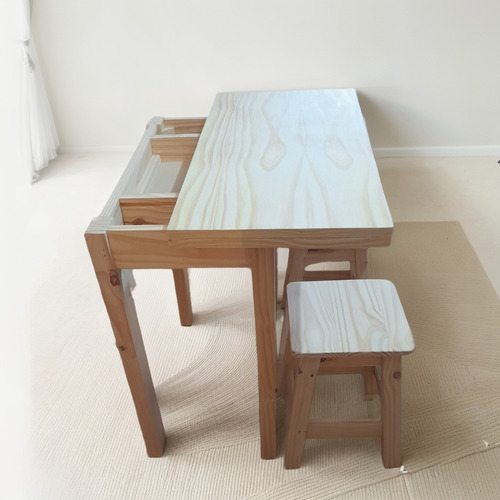 Mesa Libro Extensible + 2 Taburetes 45cm Cocina Comedor Pino