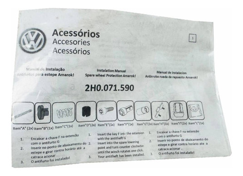 Kit Anti Furto Pneu Estepe Amarok Original 2h0071590