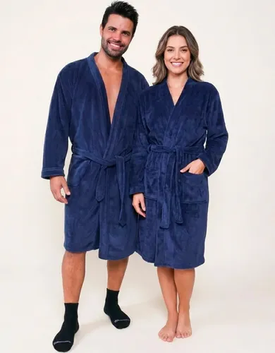 Roupão Premium Benévola Microfibra Antialérgico Inverno Frio Azul Profundo Liso G
