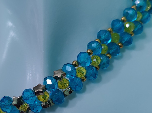 Set Collar Y Pulsera Cristal Amarillo Y Azul