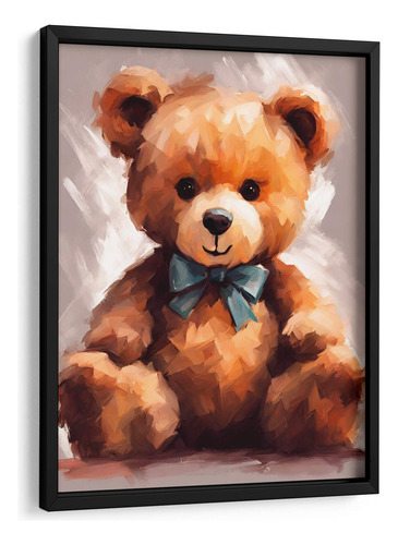 Cuadro Enmarcado Negro Oso De Peluche Moño 60x80, Lofty&me