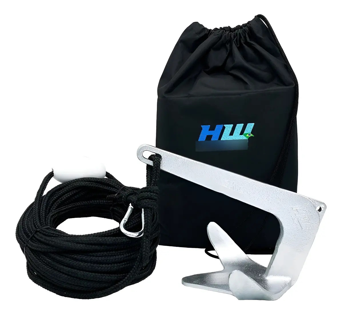 Kit Âncora 2kg Bruce HW (18 metros Preto) Bolsa para Jet-Ski Seadoo Yamaha Kawasaki - Galvanizada a Fogo Sem Solda