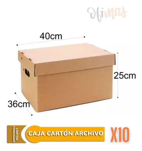 Caja Carton Kraft Con Tapa Archivo Mudanza 42x32x25 X10