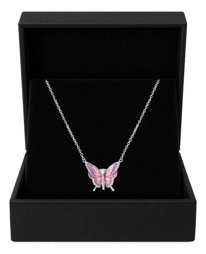 Collar De Mariposa Rosa Plata Esterlina 925 Joyería Plateado