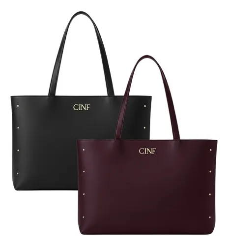 Bolsa Sacola Feminina Grande De Ombro Kit 2 Peças Cor Preto/bordô