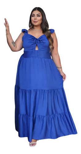 Vestido Longo Acetinado Plus Size Semi Brilhante Lindíssimo