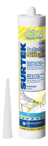 Silicón Baños Cocinas Cartucho Transparente 280ml Surtek