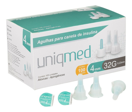 Kit 300un Agulha Caneta Insulina 4mm 32g Uniqmed