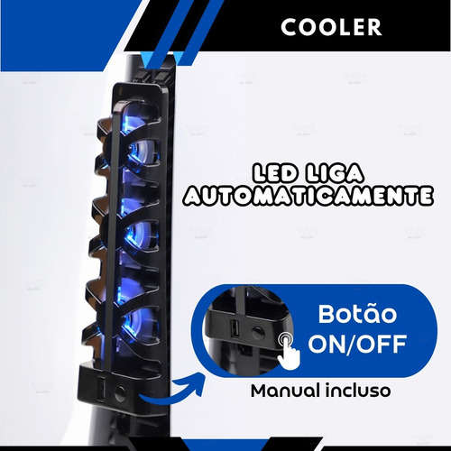 Cooler Externo 3 Ventoinhas Led Compatível Com Playstation 5 Preto