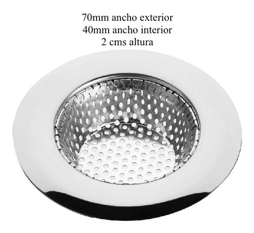 Rejilla 70mm Acero Inox Cocina Ducha Atrapa Pelos Comida Y +