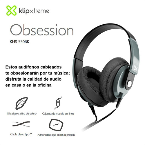 Imagen 2 de 10 de Audífonos Mic/control 3.5mm Klip Xtreme Obsession Khs-550bk