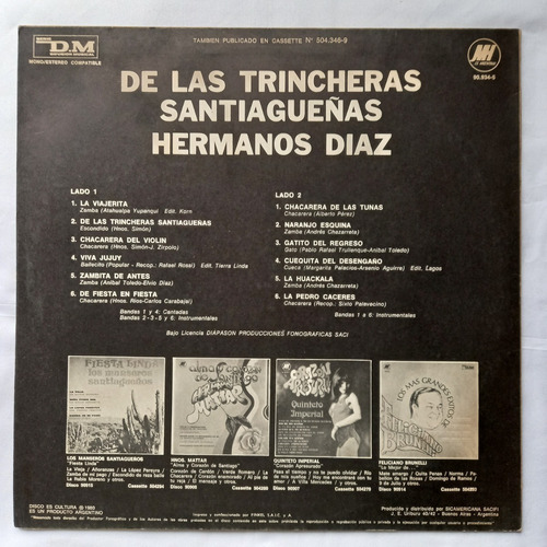 Hermanos Diaz De Las Trincheras Santiagueñas Vinilo / Kktus (Usado)