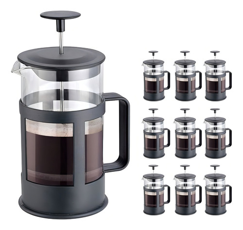 10 Pzs Cafetera Individial Prensa Francesa 350ml Tipo Embólo Color Negro