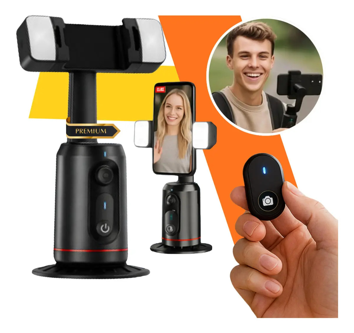 Gimbal Suporte Celular 360 Reconhecimento Facial Com Luz Led Para Tripé Estabilizador Bluetooth Câmera Imagem Vídeo Compatível Iphone Samsung Xiaomi Poco…