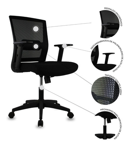 Silla Ejecutiva Mundo In Bilbao Jm-318-1 Oficina Home Office Color Negro Material del tapizado Tela Tipo mesh