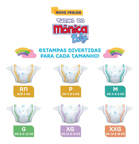 Kit 4 Fraldas Turma Da Mônica Baby Mega P Com 62un Cada