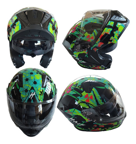 Casco Motociclista Con Led Abatible Verde Half Cas-aba-138