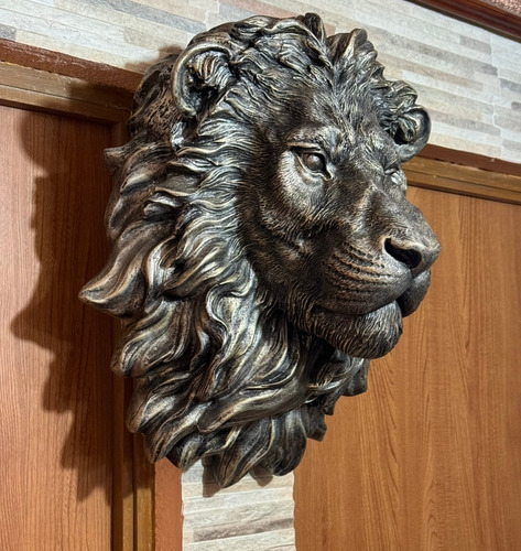 Cabeza De Leon Cromado De Resina Para Pared De Decoración