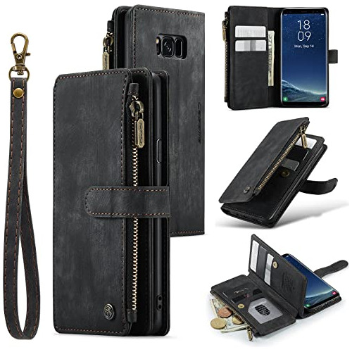 Funda Cartera Para Galaxy S8 Vintage Negro Premium Handma-02