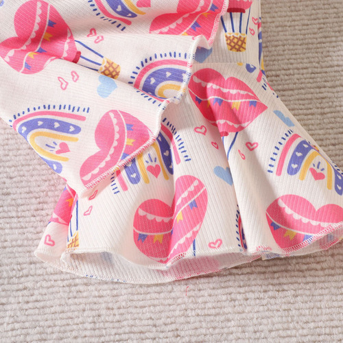 Mono A La Moda Para Niñas Con Estampado De Corazones Dulces