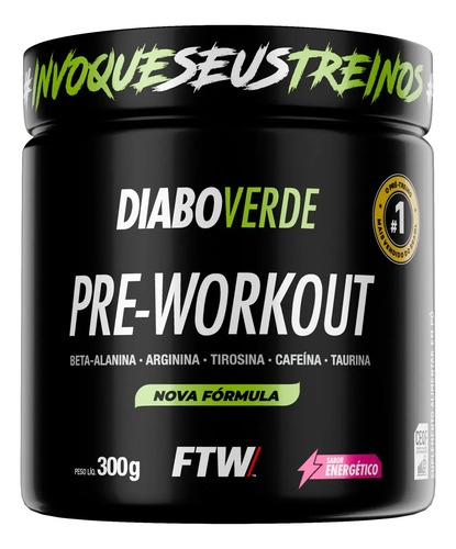 Pré Treino Pre Workout DIABO VERDE Pote 300g Sabor Energético-FTW