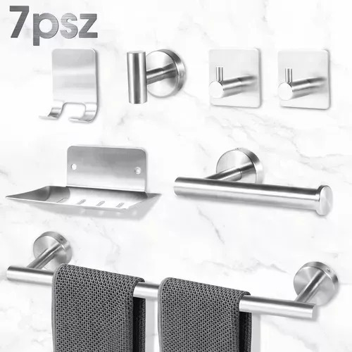 Imagen 1 de 10 de Juego De Accesorios De Baño Plata Mate, 7 Piezas